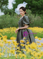 Dark Green Satin Puff Sleeve Victorian Vintage Dress