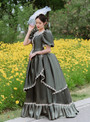 Dark Green Satin Puff Sleeve Victorian Vintage Dress