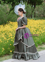 Dark Green Satin Puff Sleeve Victorian Vintage Dress