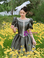 Dark Green Satin Puff Sleeve Victorian Vintage Dress