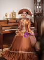Brown Satin Long Sleeve Lace Vintage Dress