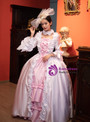 Pink White Satin Long Sleeve Bow Vintage Gown Dress