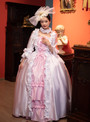 Pink White Satin Long Sleeve Bow Vintage Gown Dress