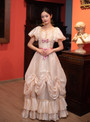 Champagne Puff Sleeve Bow Victorian Dress