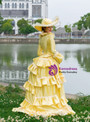 Yellow Satin Long Sleeve Lace Vintage Victorian Dress