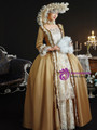 Gold Satin Long Sleeve Lace Vintage Dress