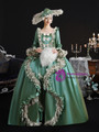Green Satin Long Sleeve Lace Bow Vintage Dress