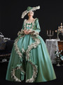 Green Satin Long Sleeve Lace Bow Vintage Dress