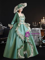 Green Satin Long Sleeve Lace Bow Vintage Dress