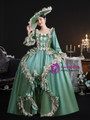 Green Satin Long Sleeve Lace Bow Vintage Dress