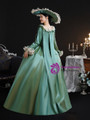 Green Satin Long Sleeve Lace Bow Vintage Dress