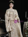Champagne Long Sleeve Print French Retro Court Vintage Dress