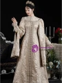 Champagne Long Sleeve Print French Retro Court Vintage Dress