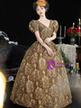 Gold Lace V-neck Puff Sleeve Baroque Vintage Gown Dress