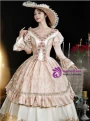 Gray V-neck Puff Sleeve Vintage Dress