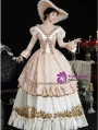 Gray V-neck Puff Sleeve Vintage Dress