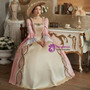 Pink Square Neck Long Sleeve Vintage Dress