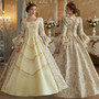 Pink Ball Gown Square Neck Long Sleeve Vintage Dress