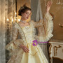 Pink Ball Gown Square Neck Long Sleeve Vintage Dress