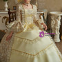 Pink Ball Gown Square Neck Long Sleeve Vintage Dress