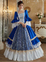 Royal Blue Satin Long Sleeve Rococo Dress