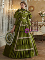 Green Satin Long Sleeve Lace Bow Vintage Dress