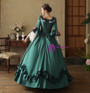 Green Satin Long Sleeve Flower Bow Vintage Dress