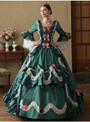 Green Satin Long Sleeve Flower Bow Vintage Dress