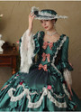 Green Satin Long Sleeve Flower Bow Vintage Dress
