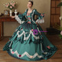 Green Satin Long Sleeve Flower Bow Vintage Dress
