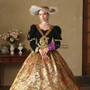 Coffee Print Long Sleeve Black Velvet Vintage Dress