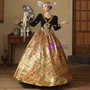 Coffee Print Long Sleeve Black Velvet Vintage Dress