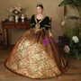 Coffee Print Long Sleeve Black Velvet Vintage Dress
