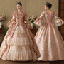 Pink Ball Gown Long Sleeve Oil Painting Vintage Dress