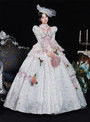 White Print Long Sleeve Flower Vintage Dress