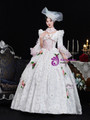 White Print Long Sleeve Flower Vintage Dress