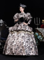 Brown High Neck Print Long Sleeve Rococo Dress