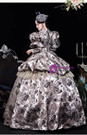 Brown High Neck Print Long Sleeve Rococo Dress