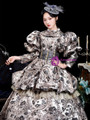 Brown High Neck Print Long Sleeve Rococo Dress