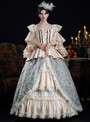Champagne Blue Print Long Sleeve Rococo Vintage Dress