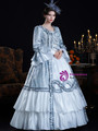 Blue Print Long Sleeve Bow Vintage Dress