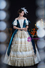 Blue Satin Lace Short Sleeve Vintage Dress