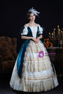 Blue Satin Lace Short Sleeve Vintage Dress