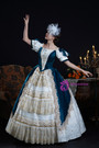 Blue Satin Lace Short Sleeve Vintage Dress