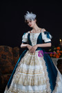 Blue Satin Lace Short Sleeve Vintage Dress