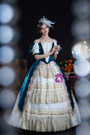 Blue Satin Lace Short Sleeve Vintage Dress