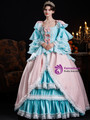 Blue Pink Satin Long Sleeve Bow Vintage Dress