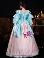 Blue Pink Satin Long Sleeve Bow Vintage Dress