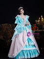 Blue Pink Satin Long Sleeve Bow Vintage Dress