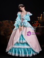 Blue Pink Satin Long Sleeve Bow Vintage Dress